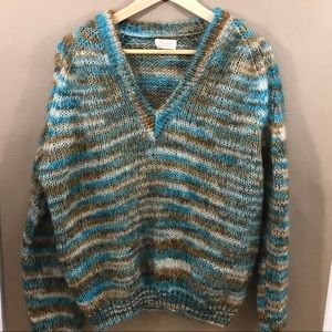 VTG cozy fuzzy striped V-neck long sleeve knit